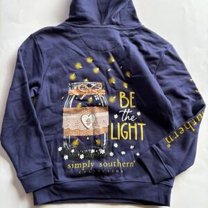 Simply Southern Youth Small Be‎ the Light Hooded Sweatshirt Navy Fireflies